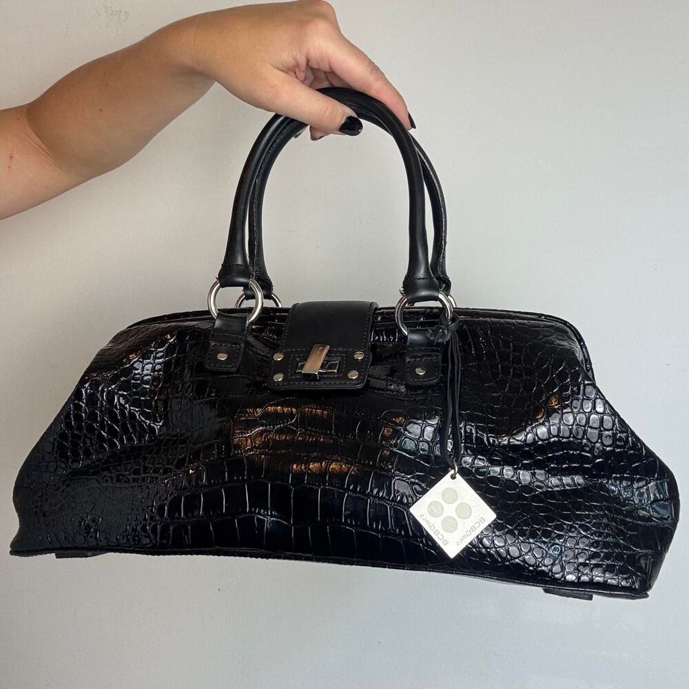 BCBG Girls vintage y2k black crocodile skin texture faux leather satchel bag